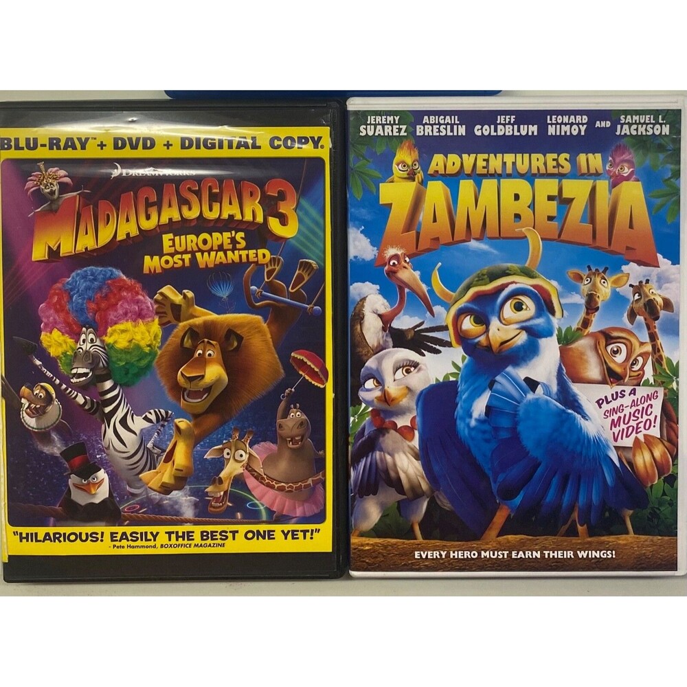 2 DVD lot: Madagascar 3:  Europes Most Wanted (blu-ray) / Adventures in Zambezia